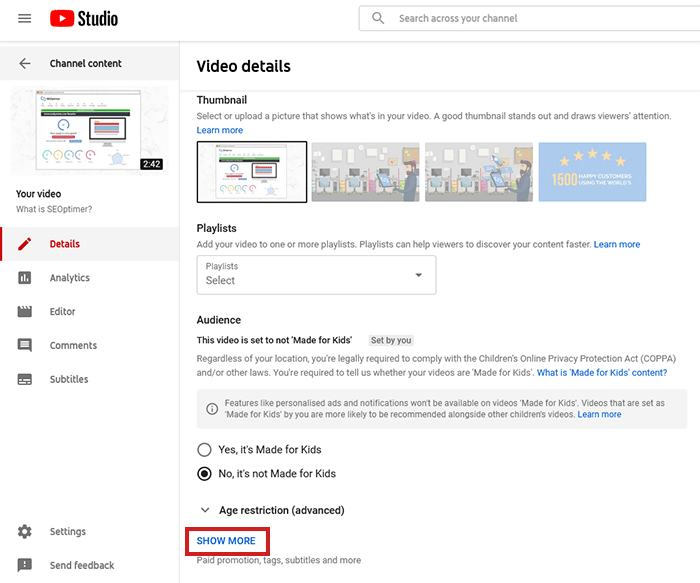 YouTube Studio - Tags