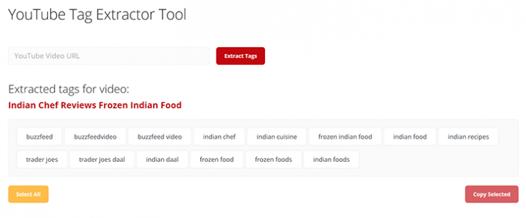 Youtube video outlet tags extractor